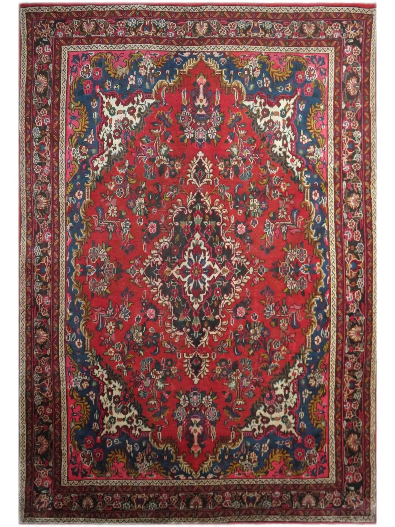 Hand Knotted Persian Vintage Rug, Traditional Wool Area Rug, 10 ft 0 in x 6 ft 0 in, cleaned flat view